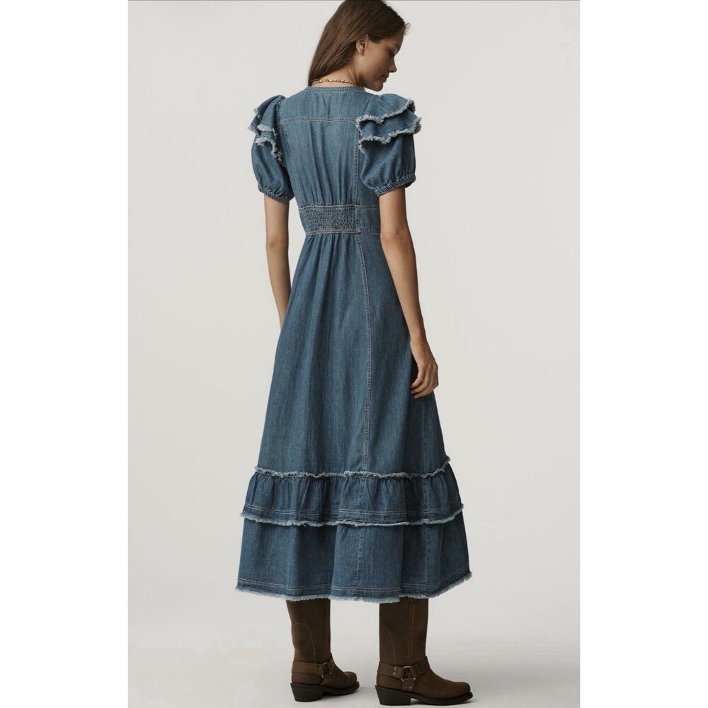 Anthropologie Pilcro Midi Shirt Dress Ruffled Cotton Retro Preppy Size XS NWT - Picture 5 of 15